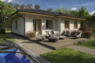 Single-storey house with a hip roof without a garage.